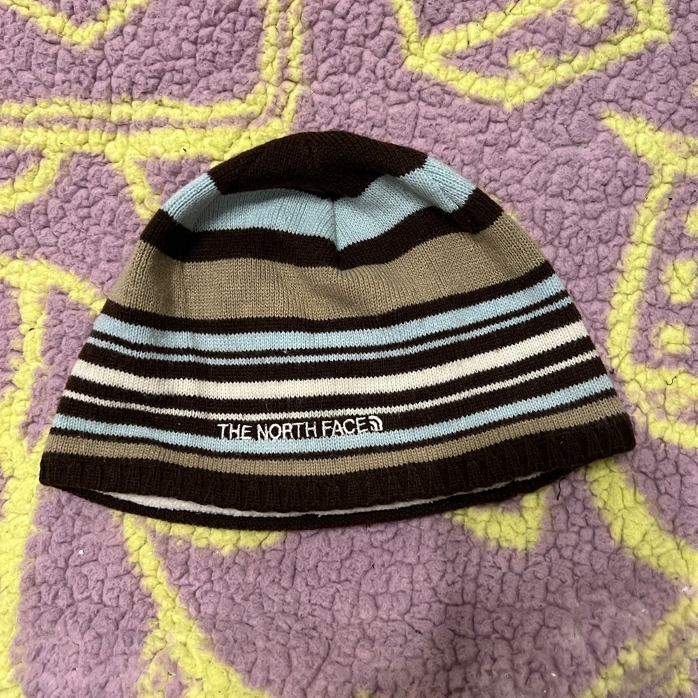 The North Face Striped Beanie - Brown, Blue, black, cream